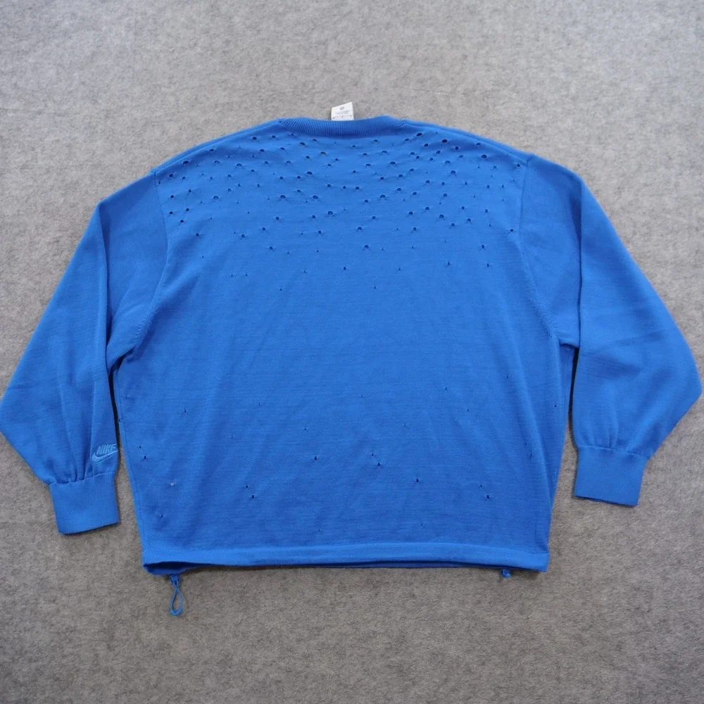 Nike Tech Pack Sweater Mens Medium Blue Crew Neck Distressed Graphic Casual